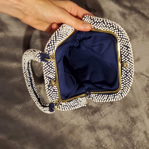 Beaded White + Navy Purse - Picture 4 of 4